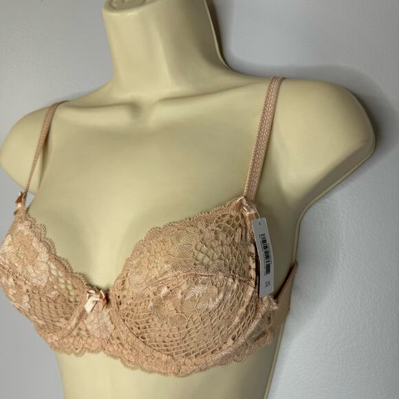 Adore Me Cinthia Unlined Rose Lace Bra Beige Sz. 32A New - Picture 3 of 7